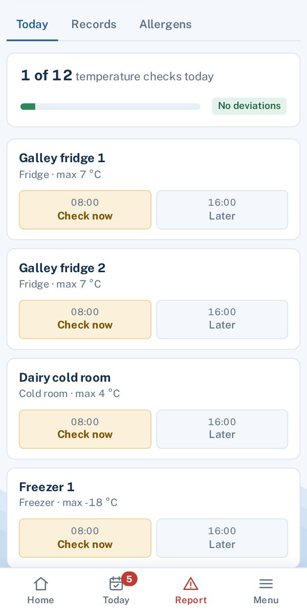 HACCP temperature checks on a phone